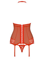 Corset și tanga Obsessive din dantelă roșie S/M