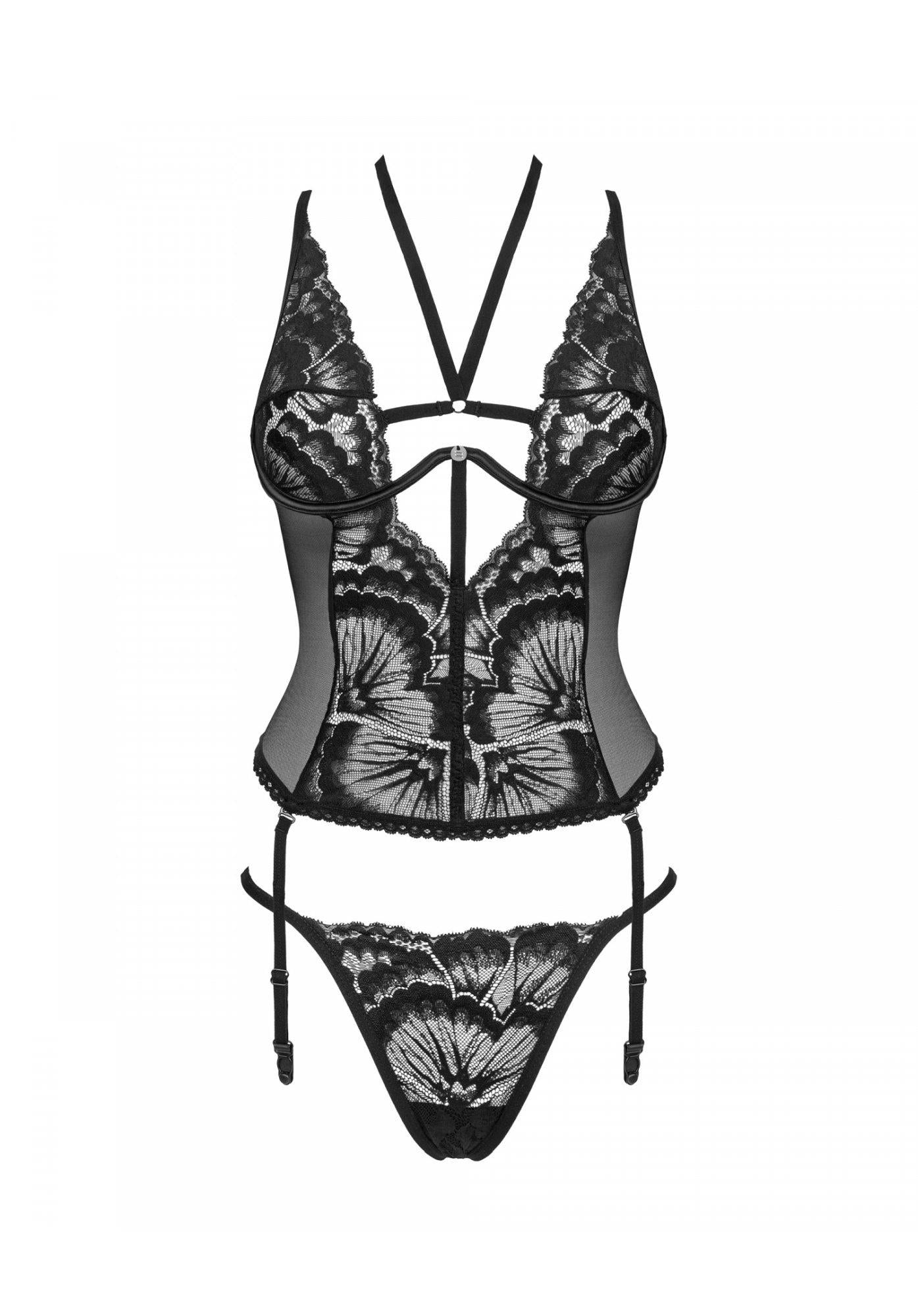 Corset Obsessive Alessya din dantelă negru XS/S