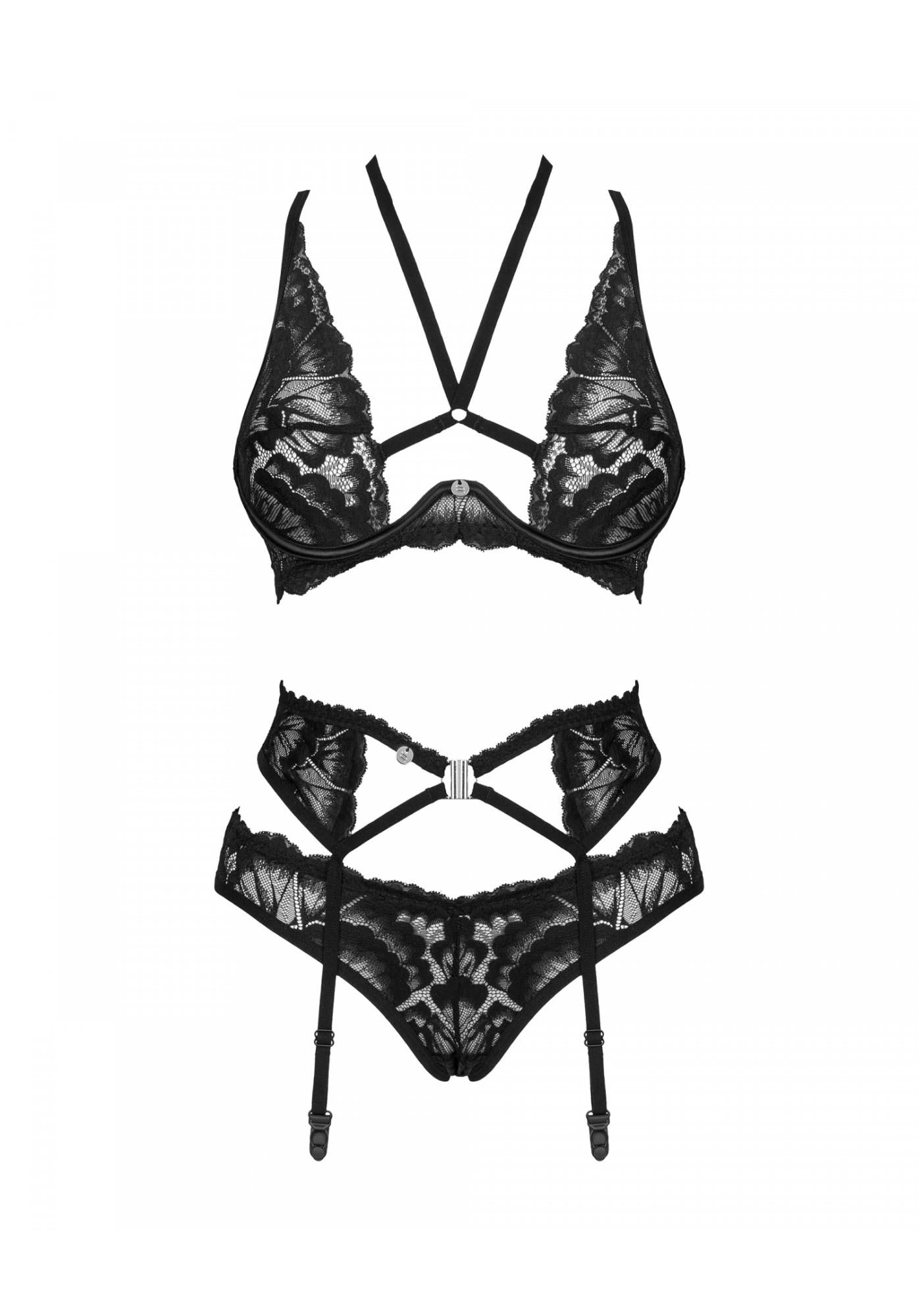 Set lenjerie intimă Alessya Obsessive, trei piese, negru, M/L