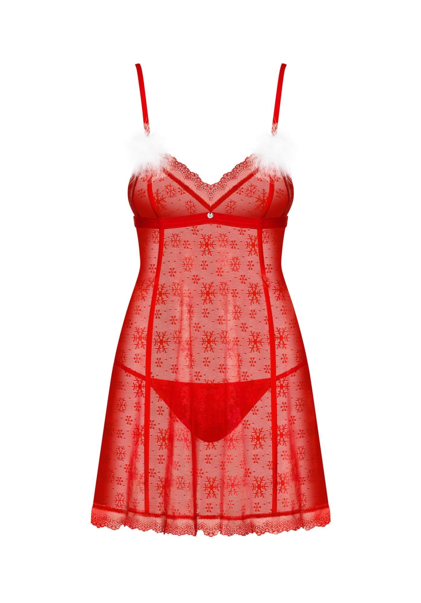 Set babydoll Claussica roșu Moș Crăciun Obsessive XL/2XL