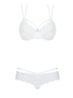 Set lenjerie intimă Obsessive din dantelă albă S/M