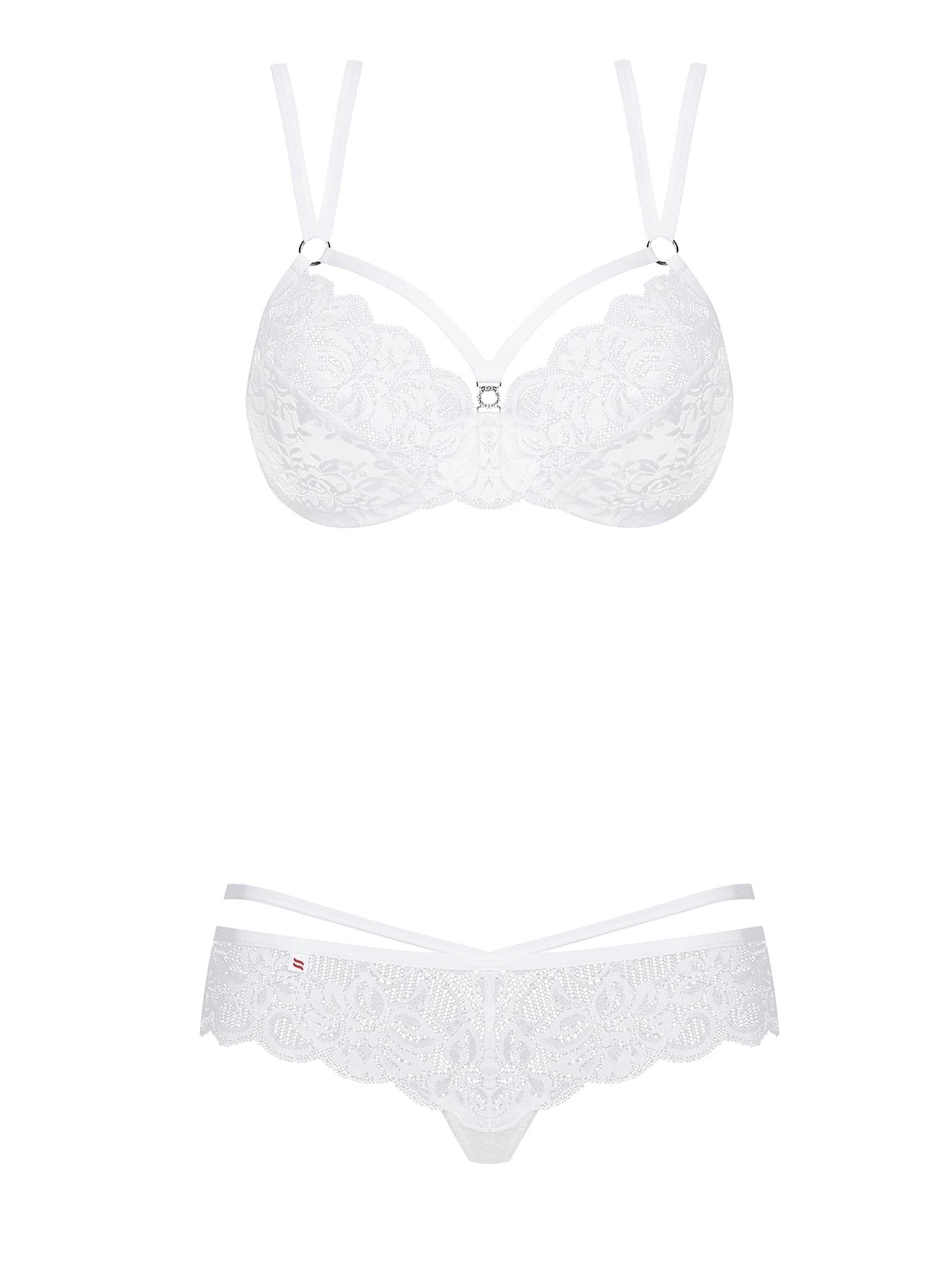 Set lenjerie intimă Obsessive din dantelă albă S/M
