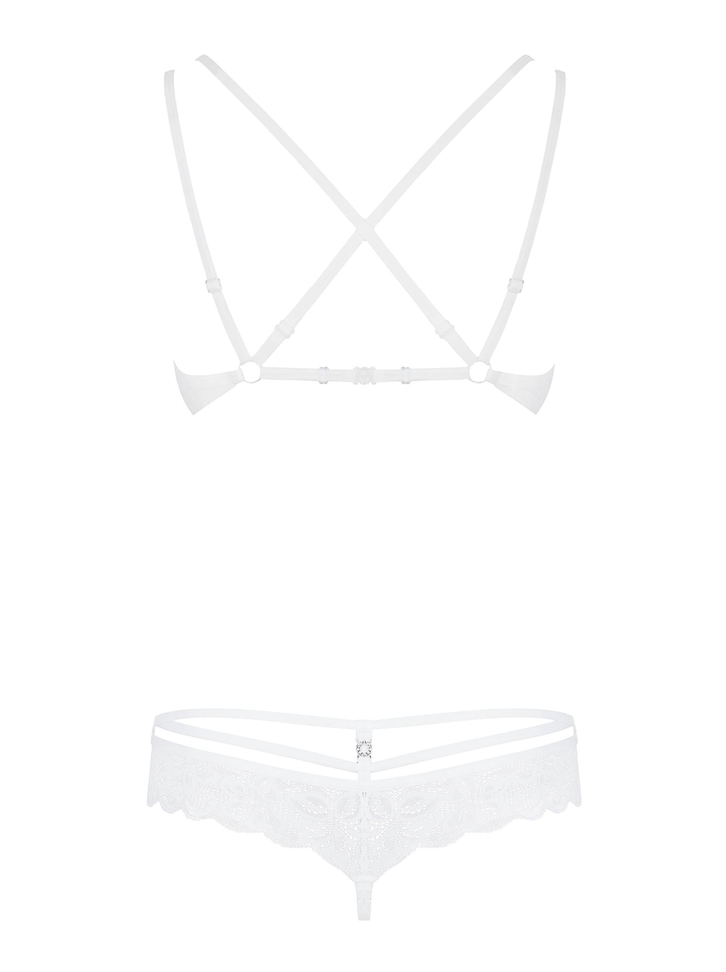Set lenjerie intimă Obsessive din dantelă albă S/M