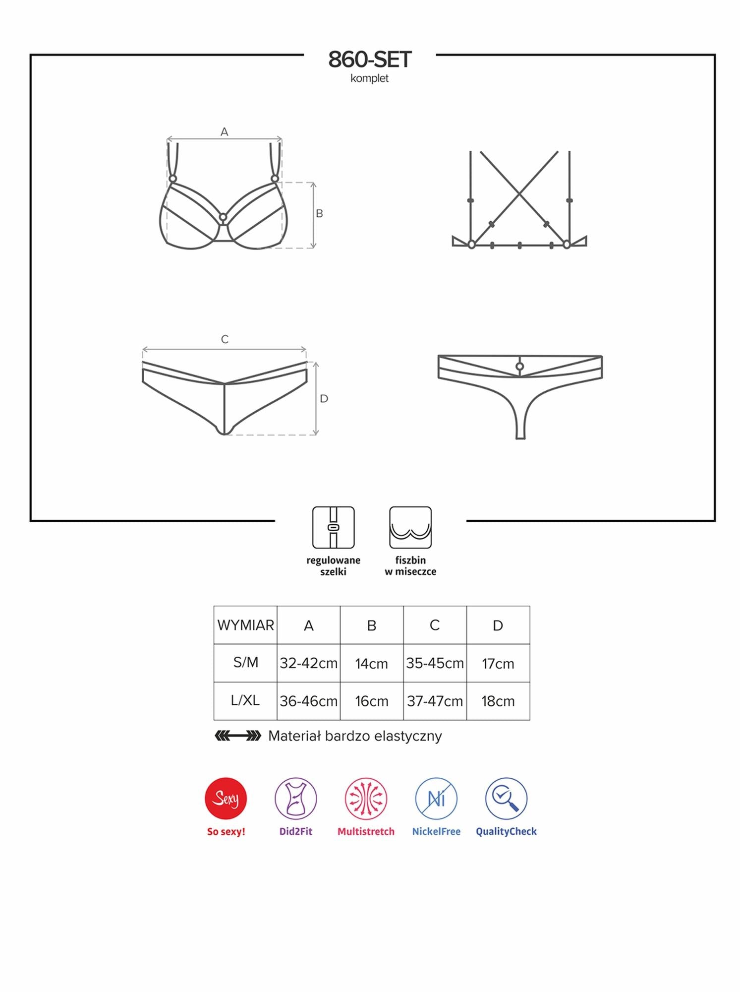 Set lenjerie intimă Obsessive din dantelă albă S/M