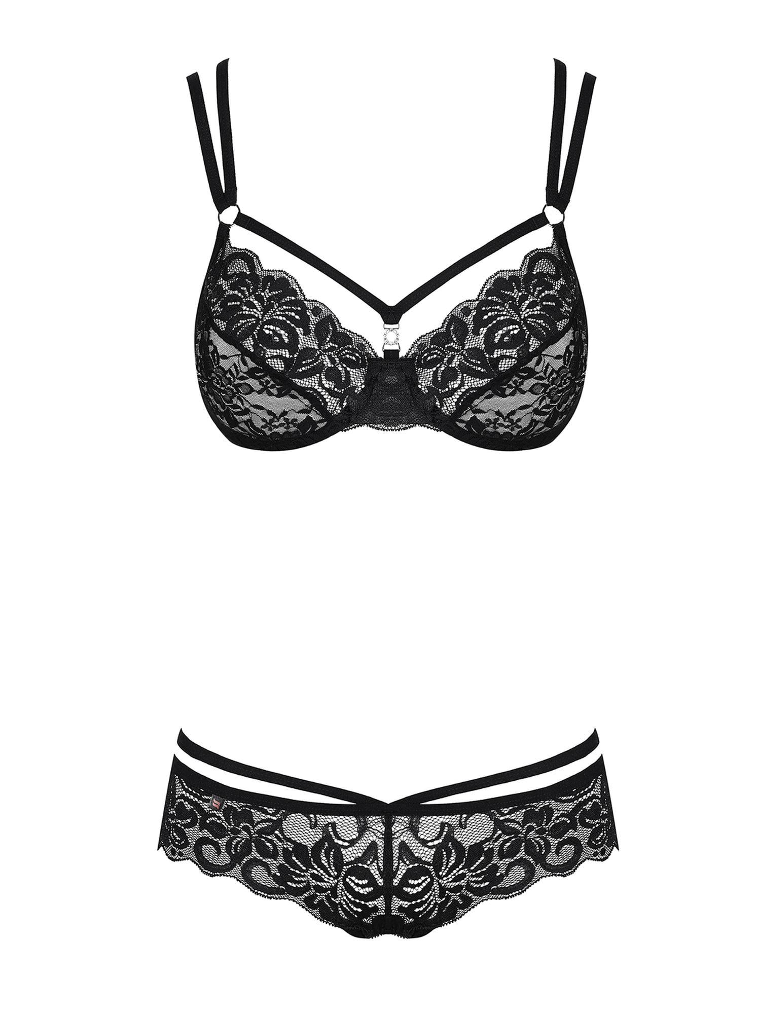 Set lenjerie erotică Obsessive din dantelă neagră S/M