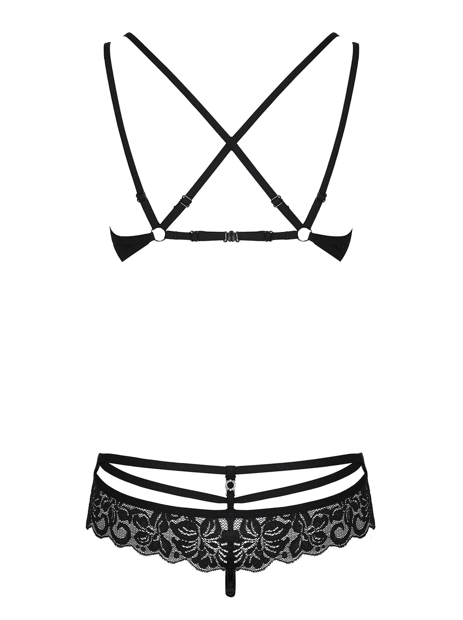 Set lenjerie erotică Obsessive din dantelă neagră S/M