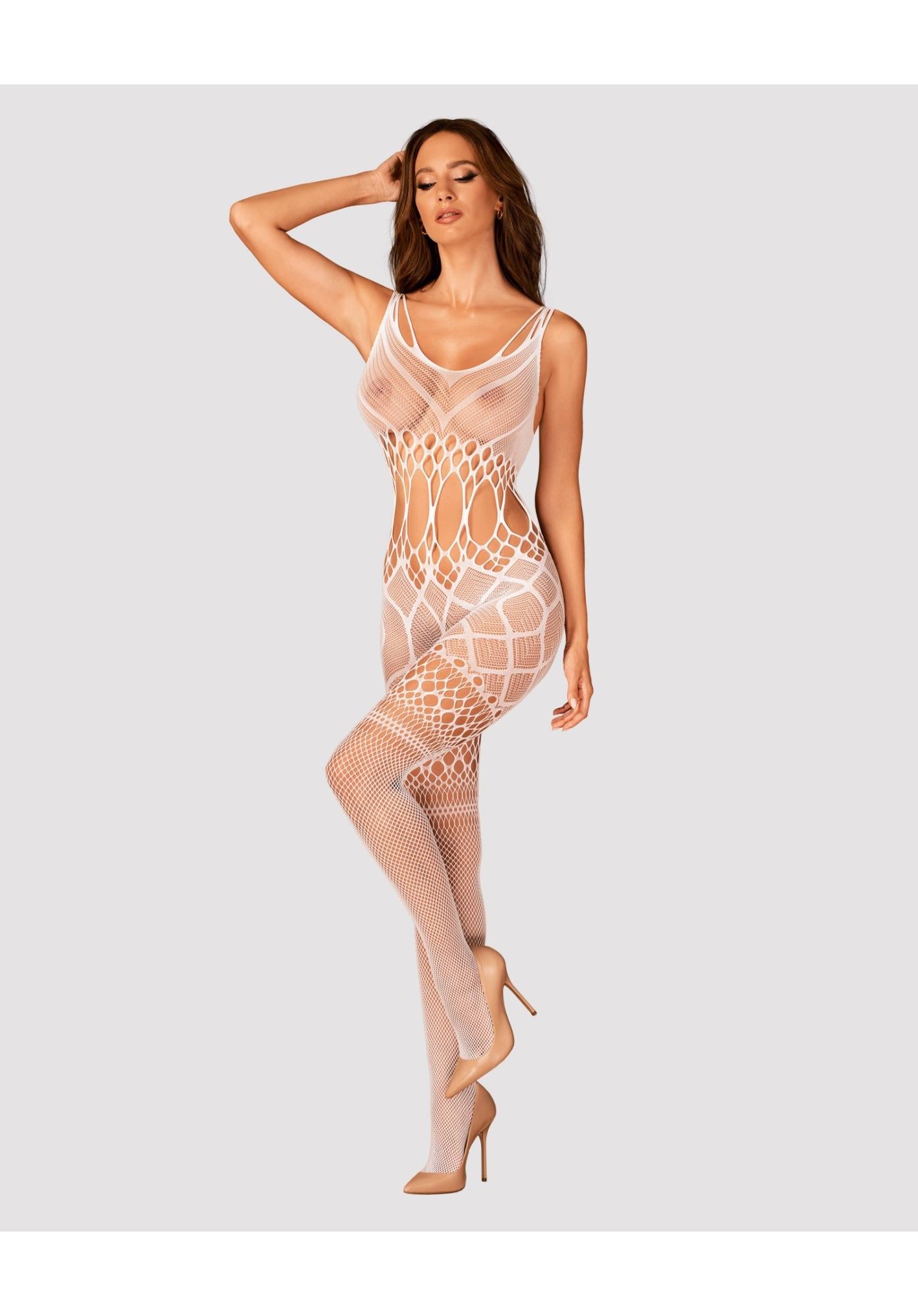 Body-ciorap Obsessive G330 din plasă, alb, XL, XXL