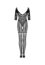Body-ciorap Obsessive G329 negru XL XXL cu imitație de corset