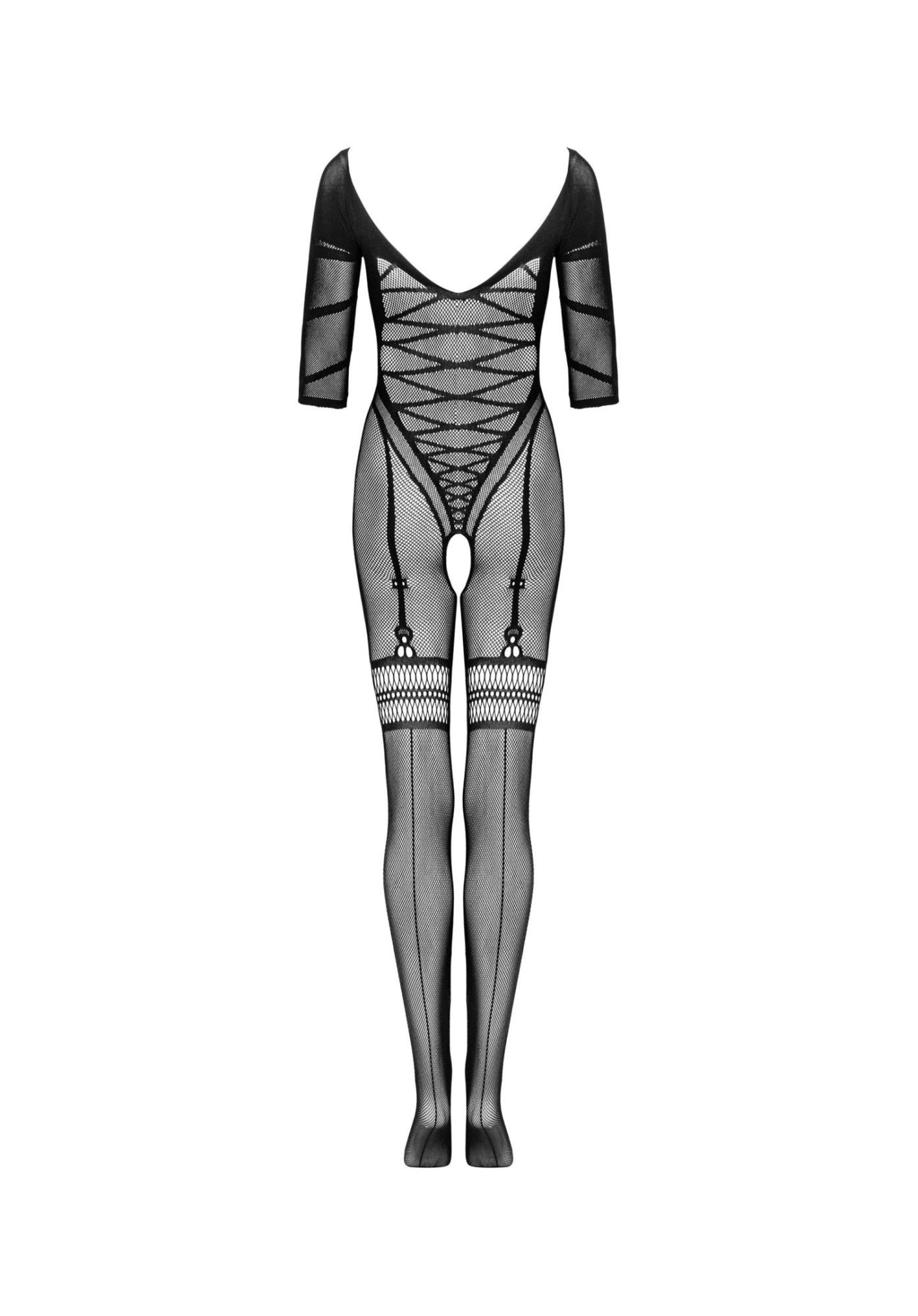 Body-ciorap Obsessive G329 negru XL XXL cu imitație de corset