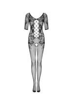 Body Obsessive F238 Negru cu imprimeu floral din plasă, mărime S/M/L
