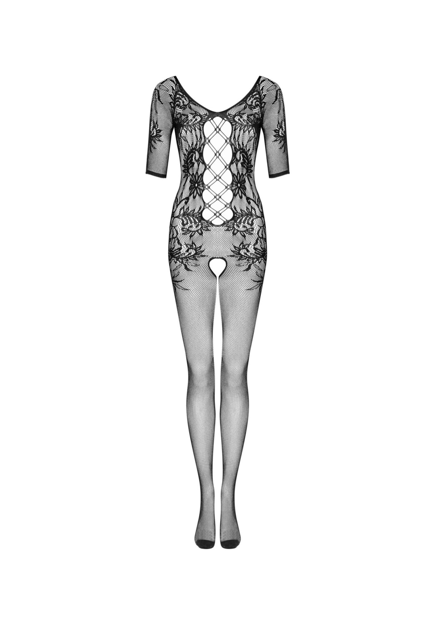 Body Obsessive F238 Negru cu imprimeu floral din plasă, mărime S/M/L