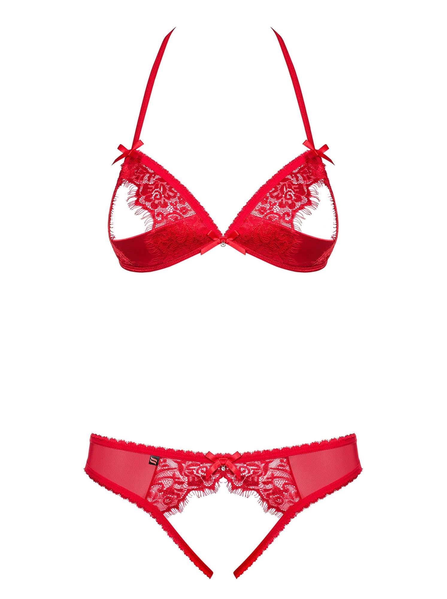 Set lenjerie erotică Obsessive din dantelă roșie S/M