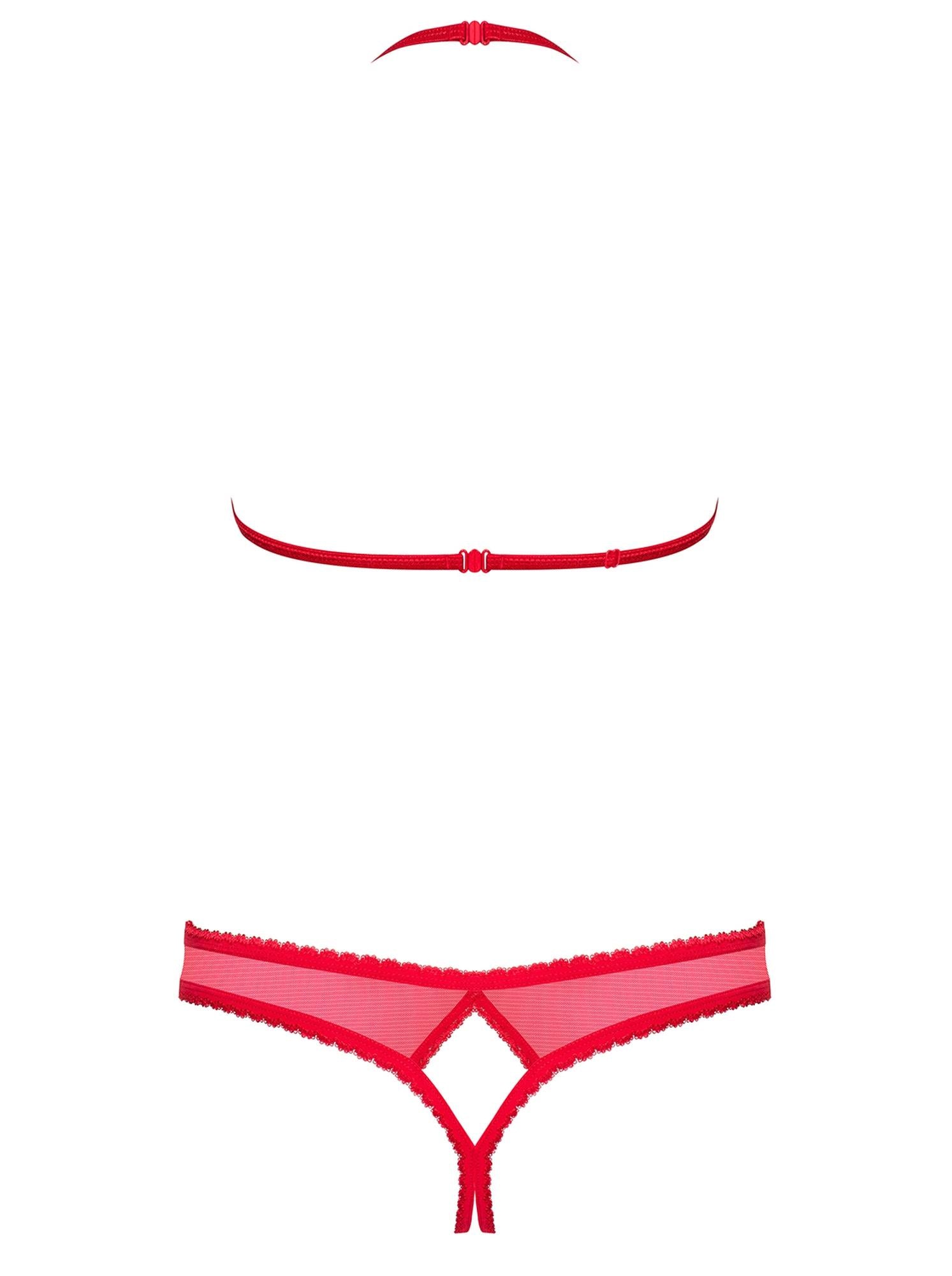 Set lenjerie erotică Obsessive din dantelă roșie S/M