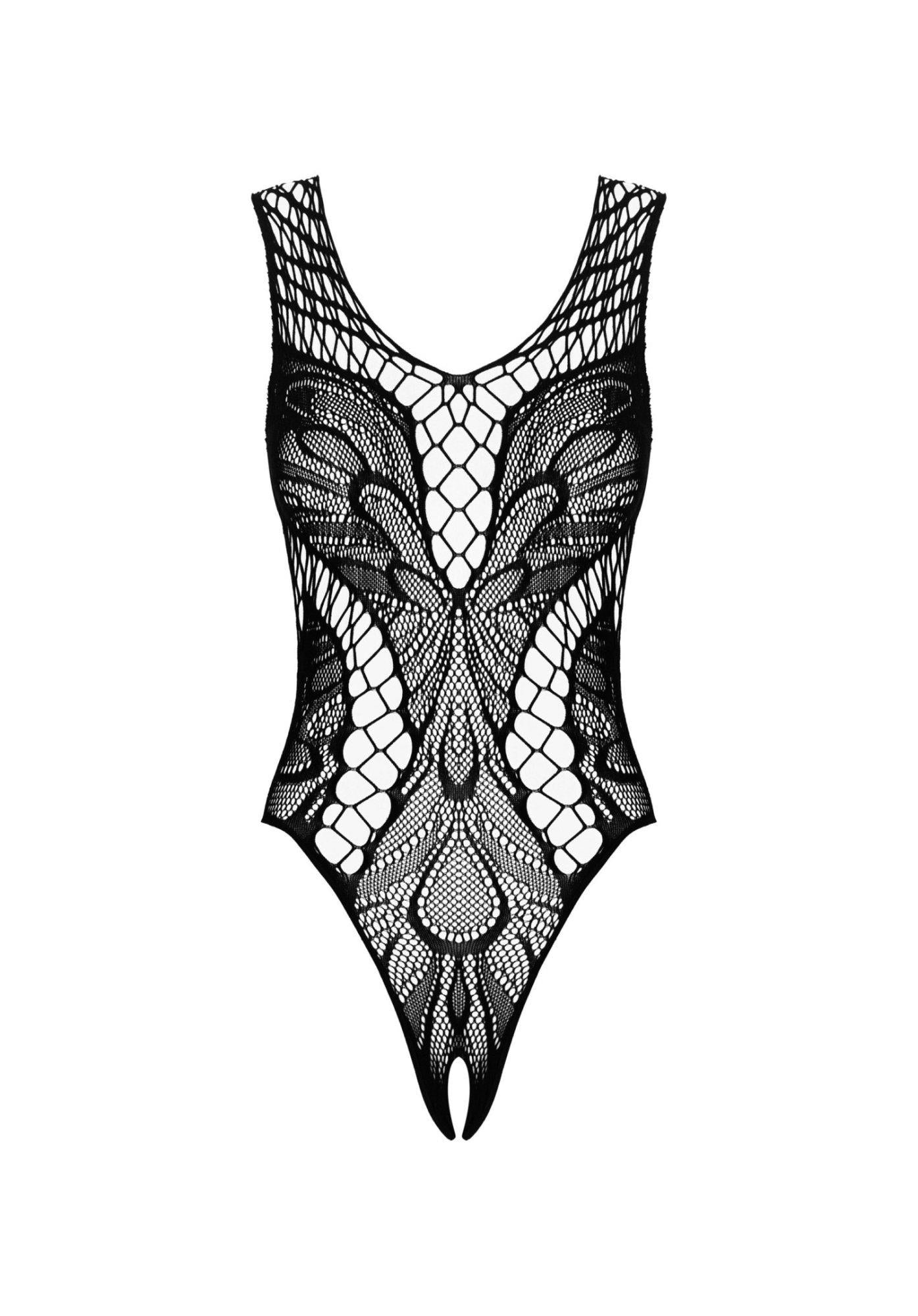 Body Obsessive B138 negru cu bretele deschise în zona între picioare, mărime S/M/L