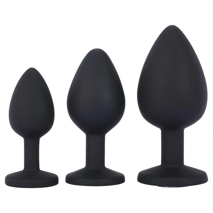 Set de dopuri anale Me You Us Trio of Jewels, culoare neagră