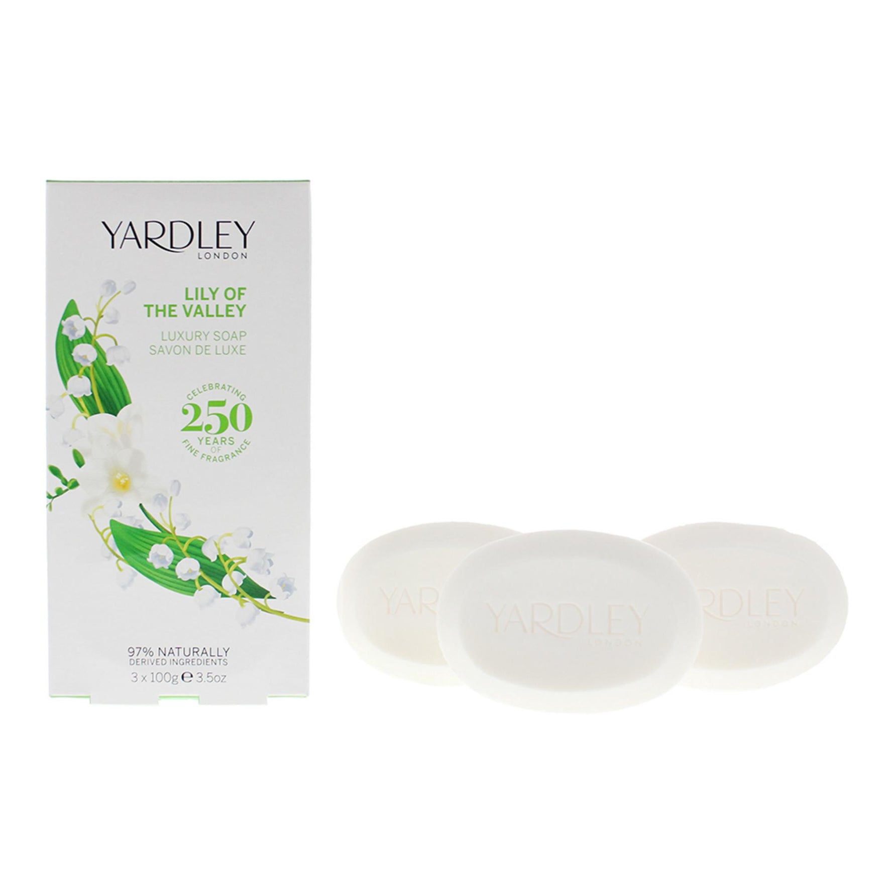 Set Trio, Yardley, Lily Of The Valley, Bucată de săpun, Pentru față și corp, 3 buc, 100 g