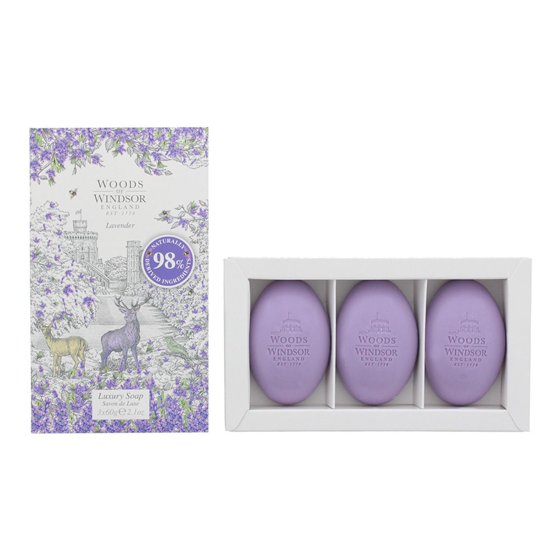 Set Trio, Woods Of Windsor, Lavender, Curățenie, Lavandă, Săpun de masaj, Unt de shea, 3 buc, 60 g