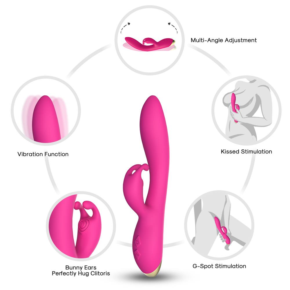 Vibrator Bonnie Bunny din silicon roz, USB, rezistent la apă, 22 cm