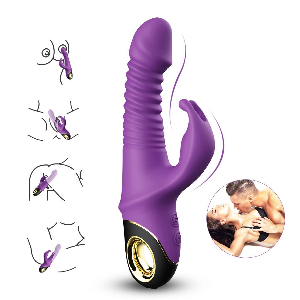 Vibrator iepure din silicon, pulsatoriu și rotativ, Zing, violet, 20 cm