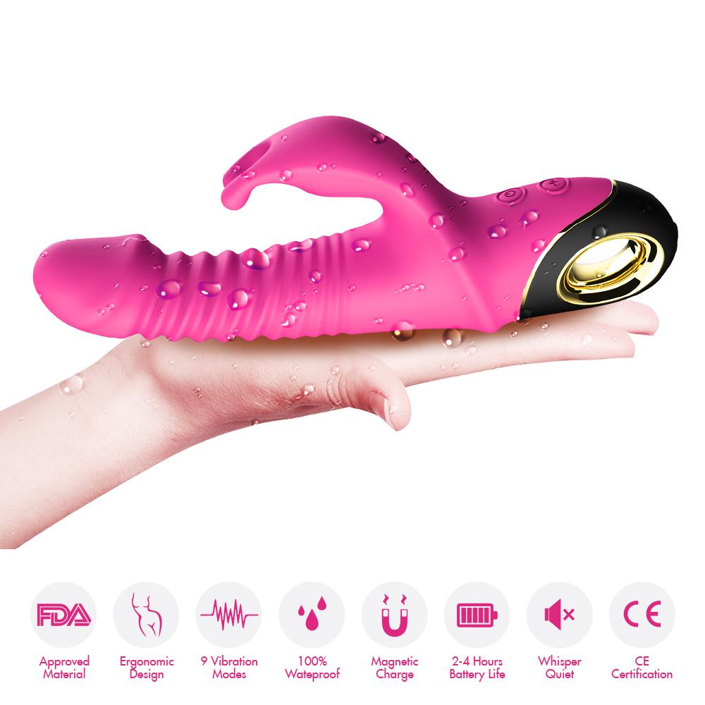 Vibrator Zing din silicon tip iepure, pulsatoriu și rotativ, roz, 20 cm