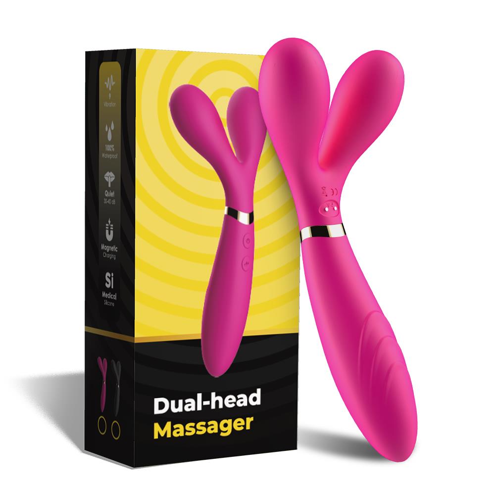 Vibrator Y Wand seria B Joy cu braț dublu, silicon, roz, USB, 19 cm