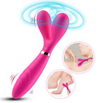 Vibrator Y Wand seria B Joy cu braț dublu, silicon, roz, USB, 19 cm