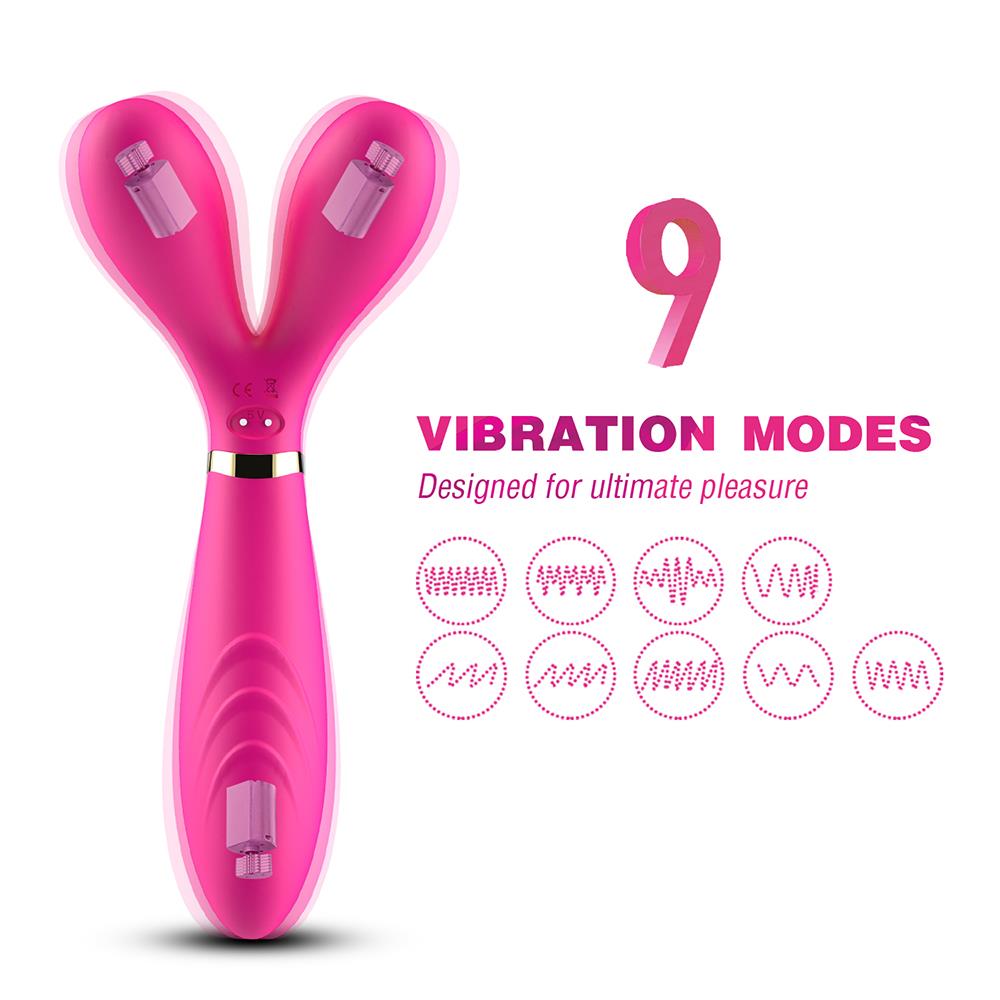 Vibrator Y Wand seria B Joy cu braț dublu, silicon, roz, USB, 19 cm