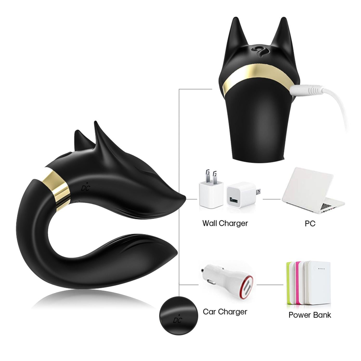 Stimulator Clitoridian Fox Silicon Negru USB Impermeabil