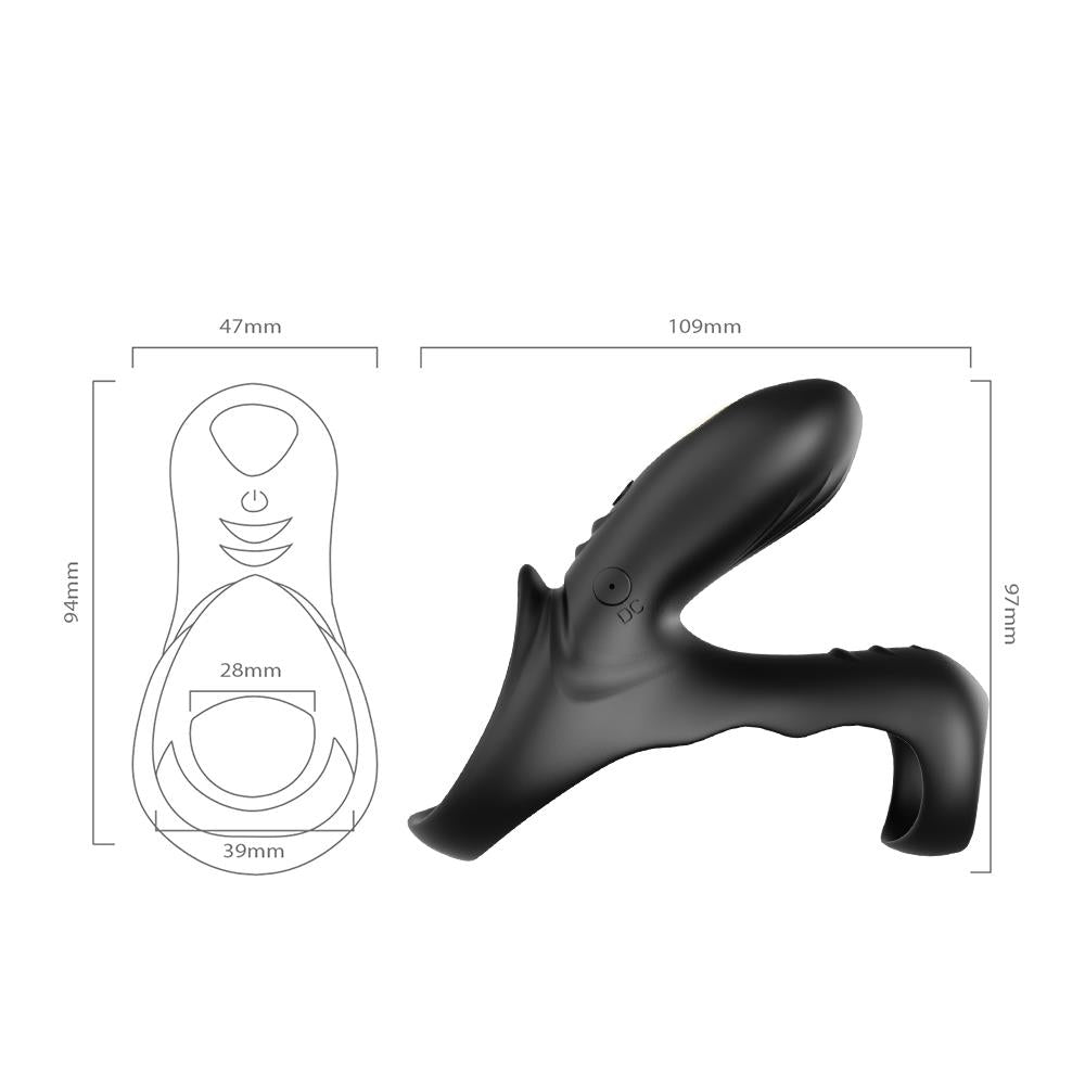 Inel vibrant dublu pentru penis Ranger Black USB