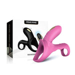 Inel vibrant pentru penis Ranger Joy cu telecomandă, roz și roșu, USB