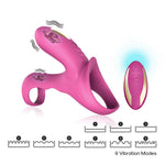 Inel vibrant pentru penis Ranger Joy cu telecomandă, roz și roșu, USB