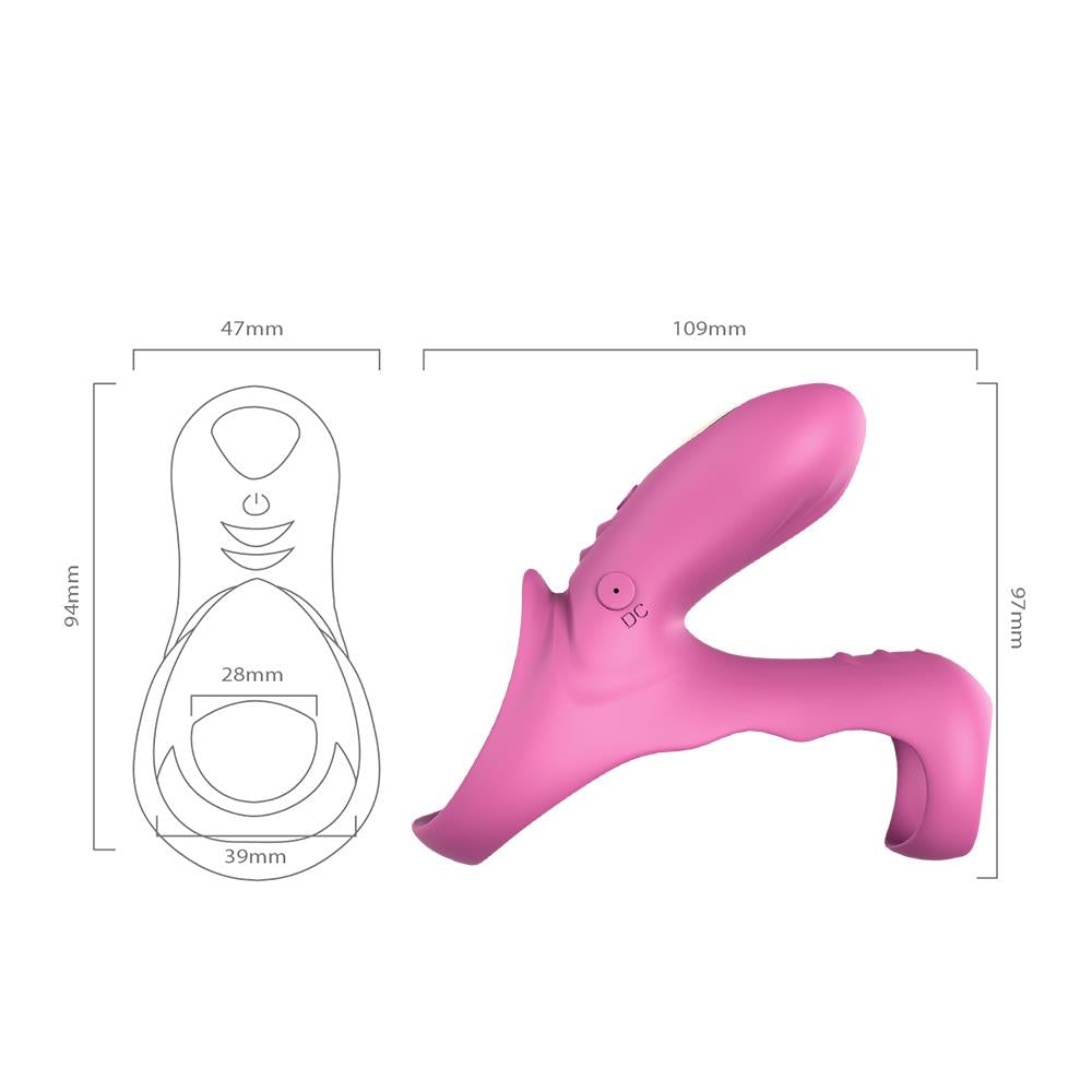 Inel vibrant pentru penis Ranger Joy cu telecomandă, roz și roșu, USB