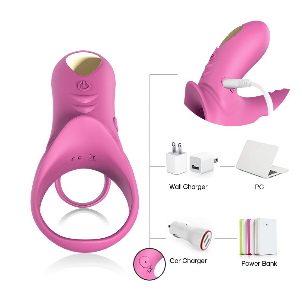 Inel vibrant pentru penis Ranger Joy cu telecomandă, roz și roșu, USB