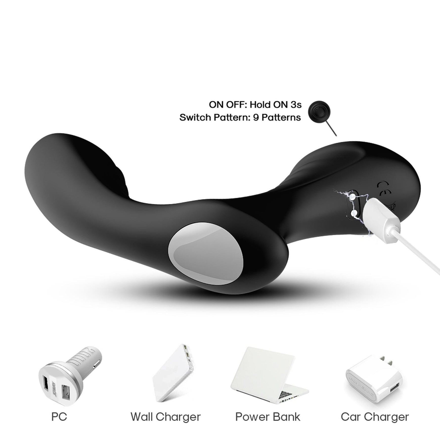 Masaj de prostată ergonomic din silicon Joy Storm seria B, negru, USB