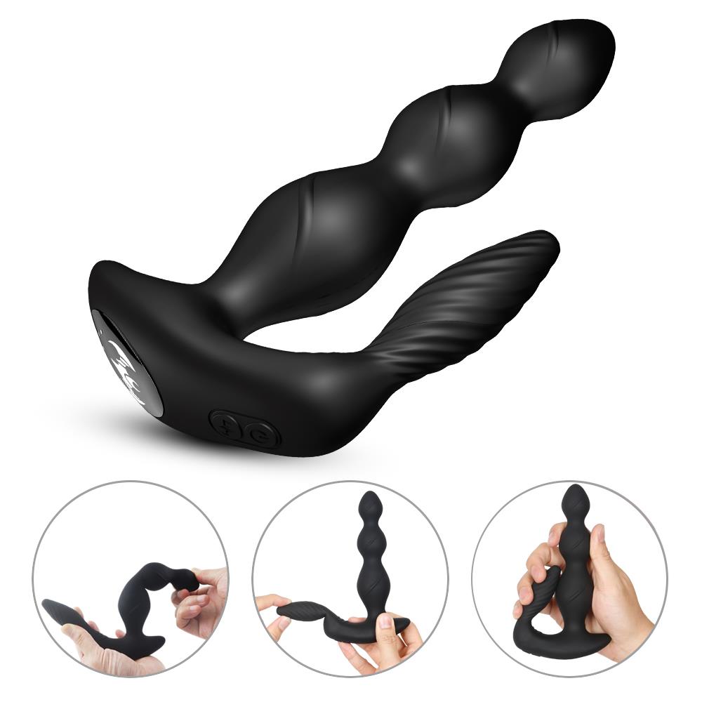 Plug anal vibrant Maxfun negru cu telecomandă USB 17 cm