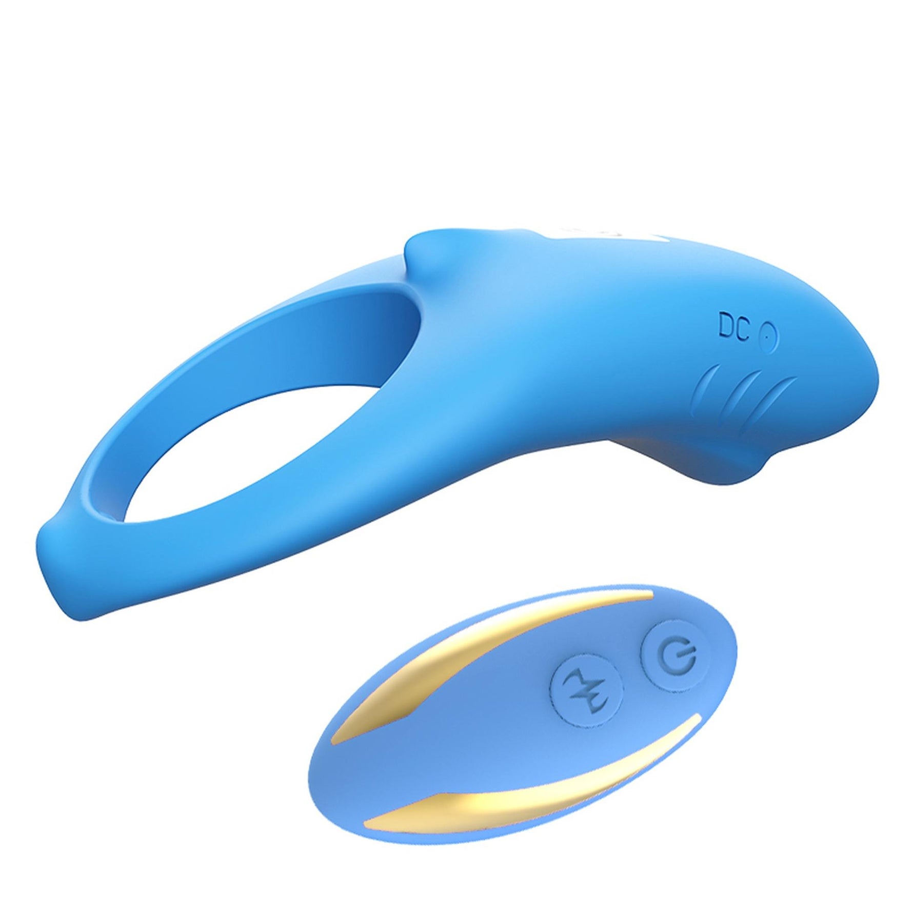 Inel vibrant pentru penis Shark Blue cu telecomandă USB