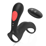 Inel vibrant dublu pentru penis Stamen, negru, cu telecomandă USB