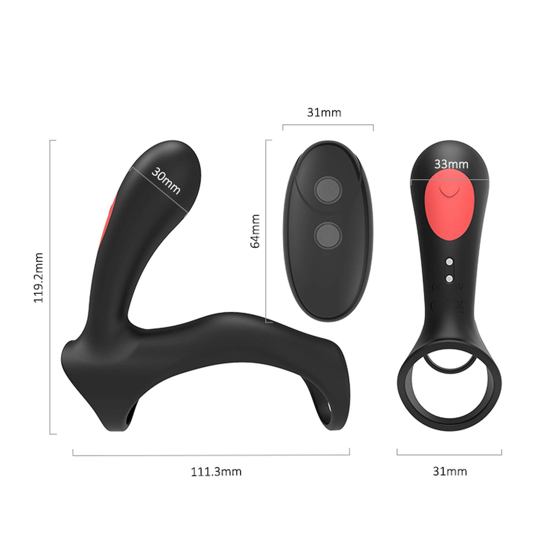 Inel vibrant dublu pentru penis Stamen, negru, cu telecomandă USB