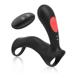 Inel vibrant dublu pentru penis Stamen, negru, cu telecomandă USB