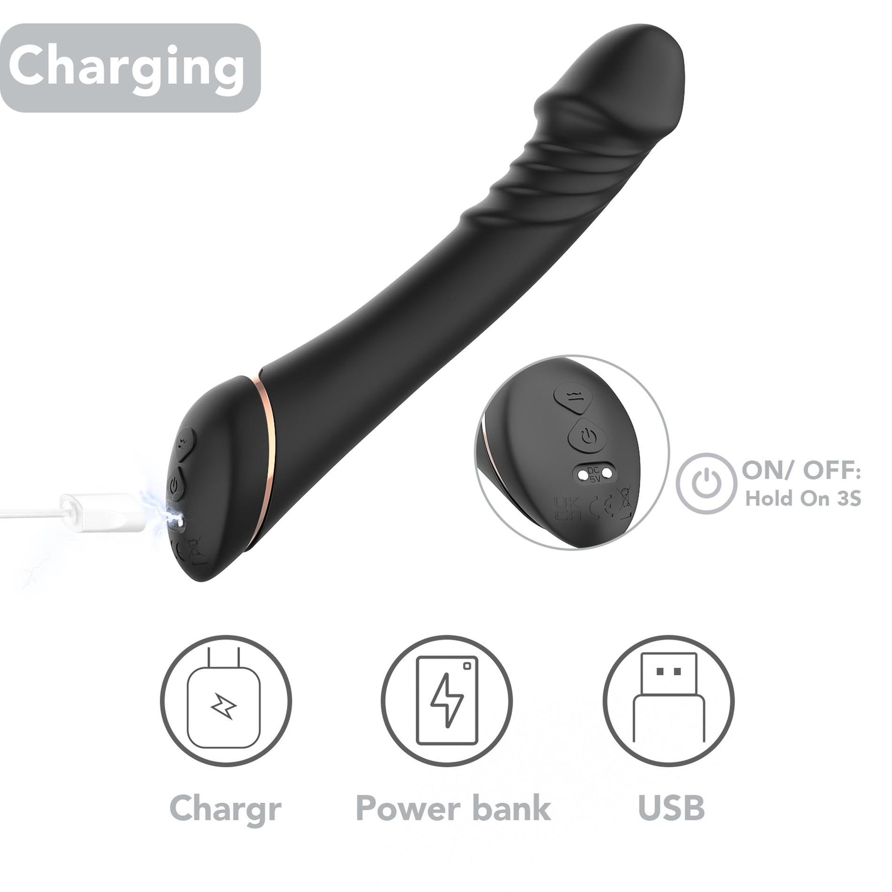 Vibrator Hancock din silicon pentru punctul G, negru, USB, 9 moduri