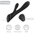 Vibrator Hare Bunny din silicon negru, USB, 9 vibrații