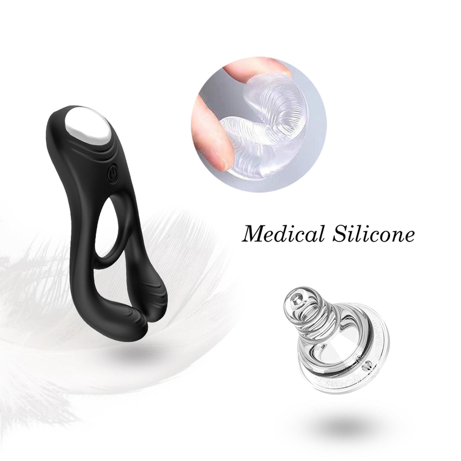 Inel vibrant pentru penis Veyron, negru, cu 9 moduri, USB, din silicon