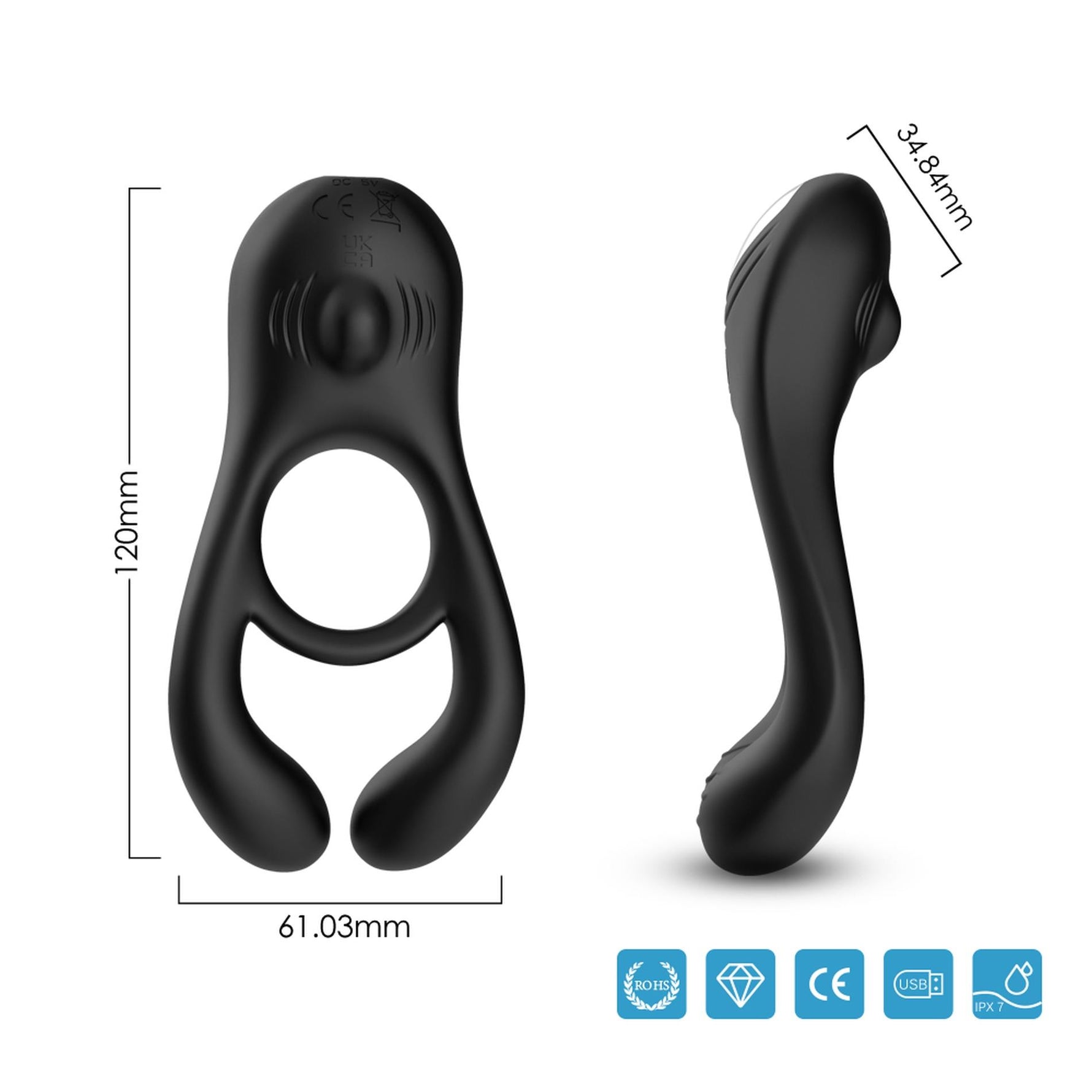 Inel vibrant pentru penis Veyron, negru, cu 9 moduri, USB, din silicon