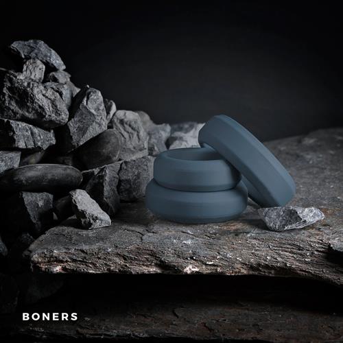 Set de trei inele de erecție din silicon Boners, gri