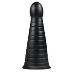 Dop anal XXL cu nervuri, negru, cu ventuză, 26 cm