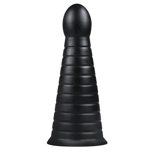 Dop anal XXL cu nervuri, negru, cu ventuză, 26 cm