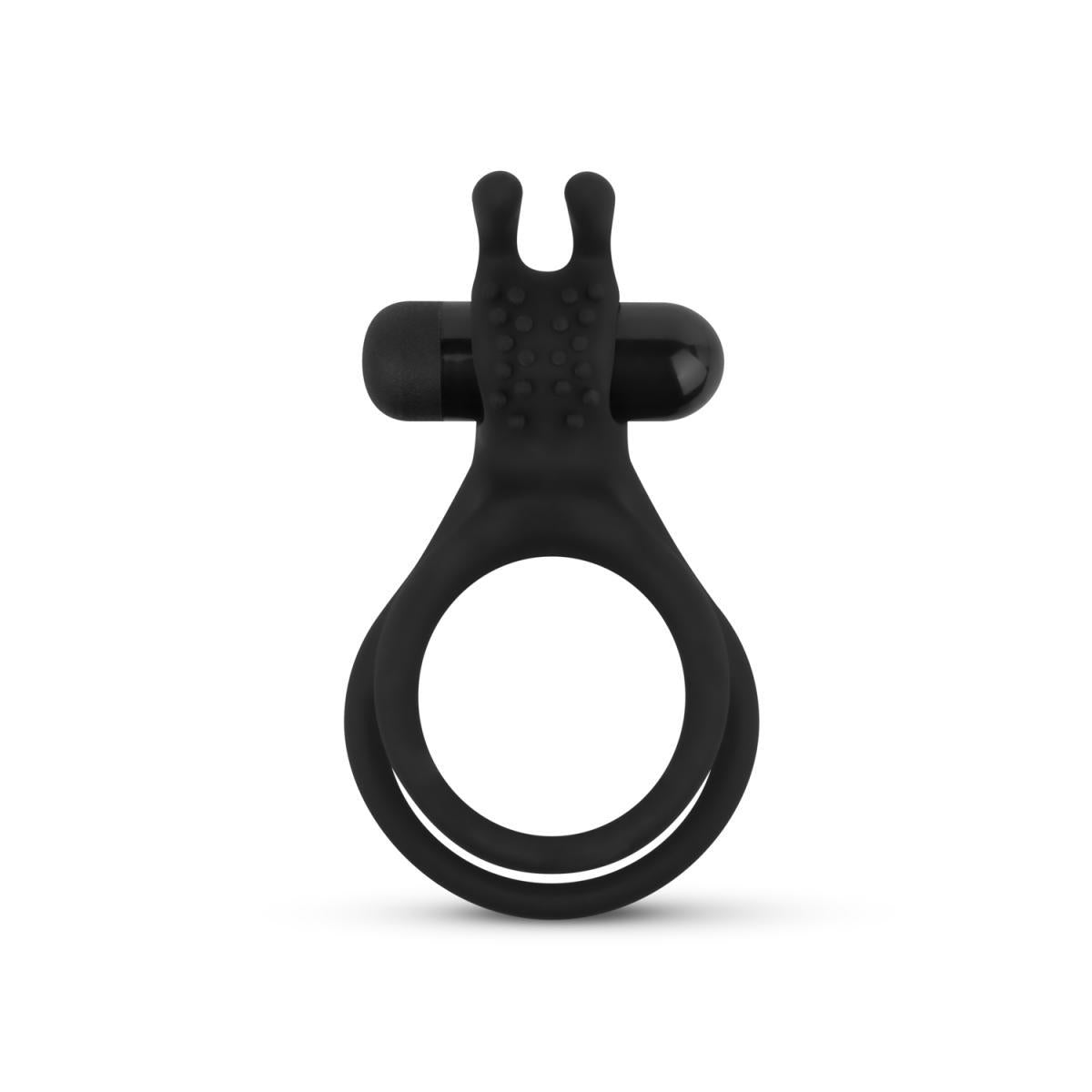 Inel vibrant pentru penis EasyToys cu urechi de iepure, negru