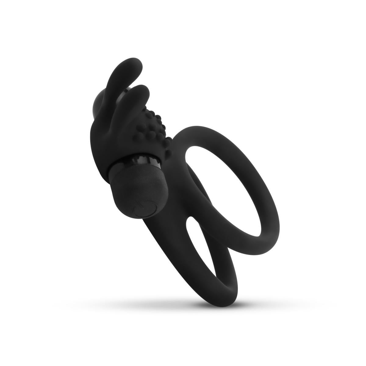 Inel vibrant pentru penis EasyToys cu urechi de iepure, negru
