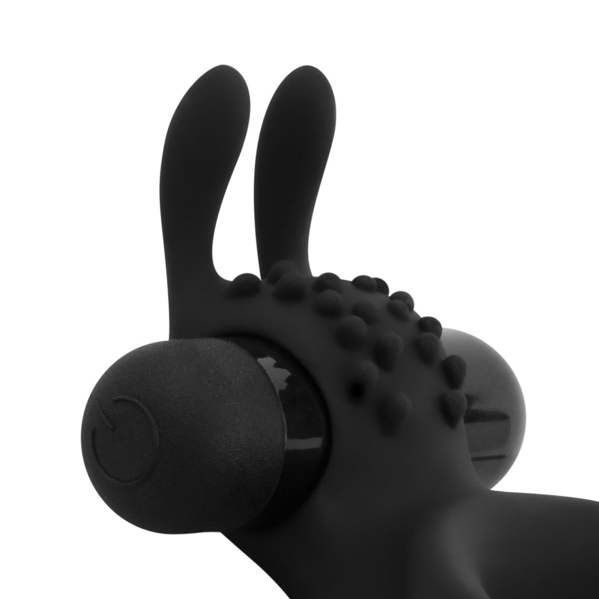 Inel vibrant pentru penis EasyToys cu urechi de iepure, negru