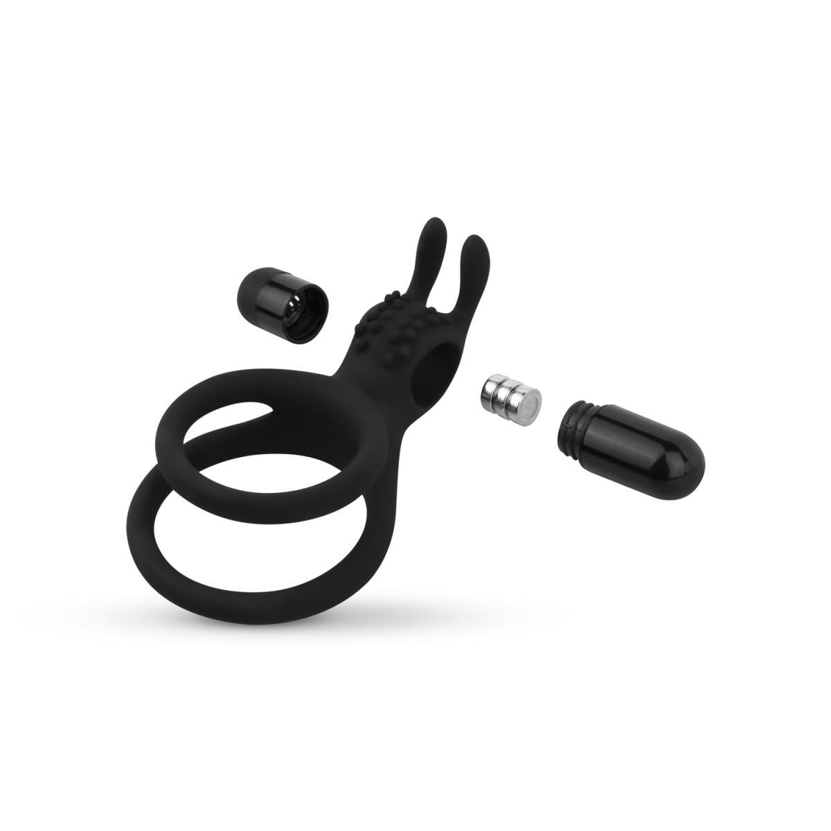 Inel vibrant pentru penis EasyToys cu urechi de iepure, negru